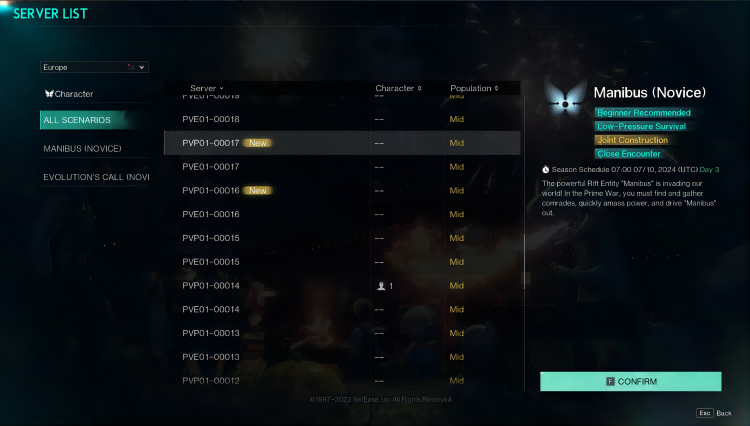 server list in Once Human